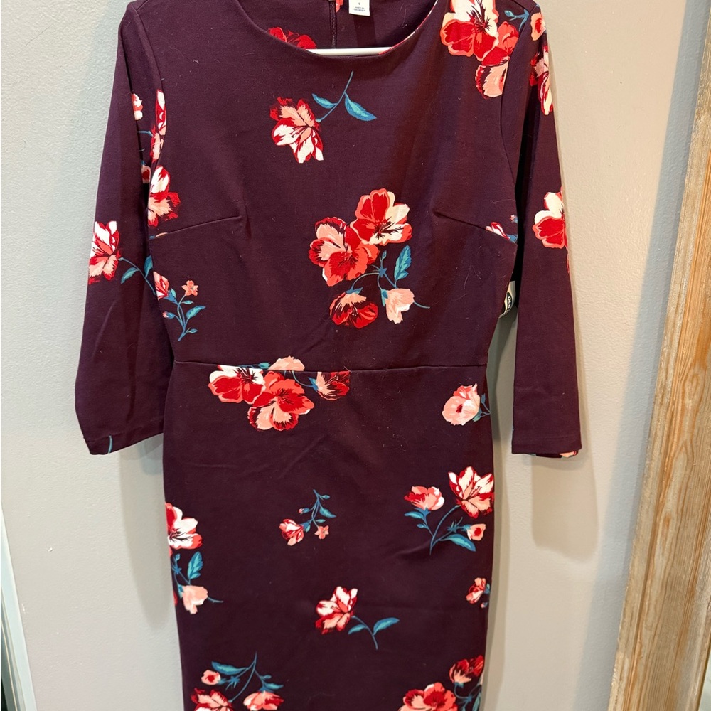 Old Navy Burgundy Floral Long Sleeve Dress